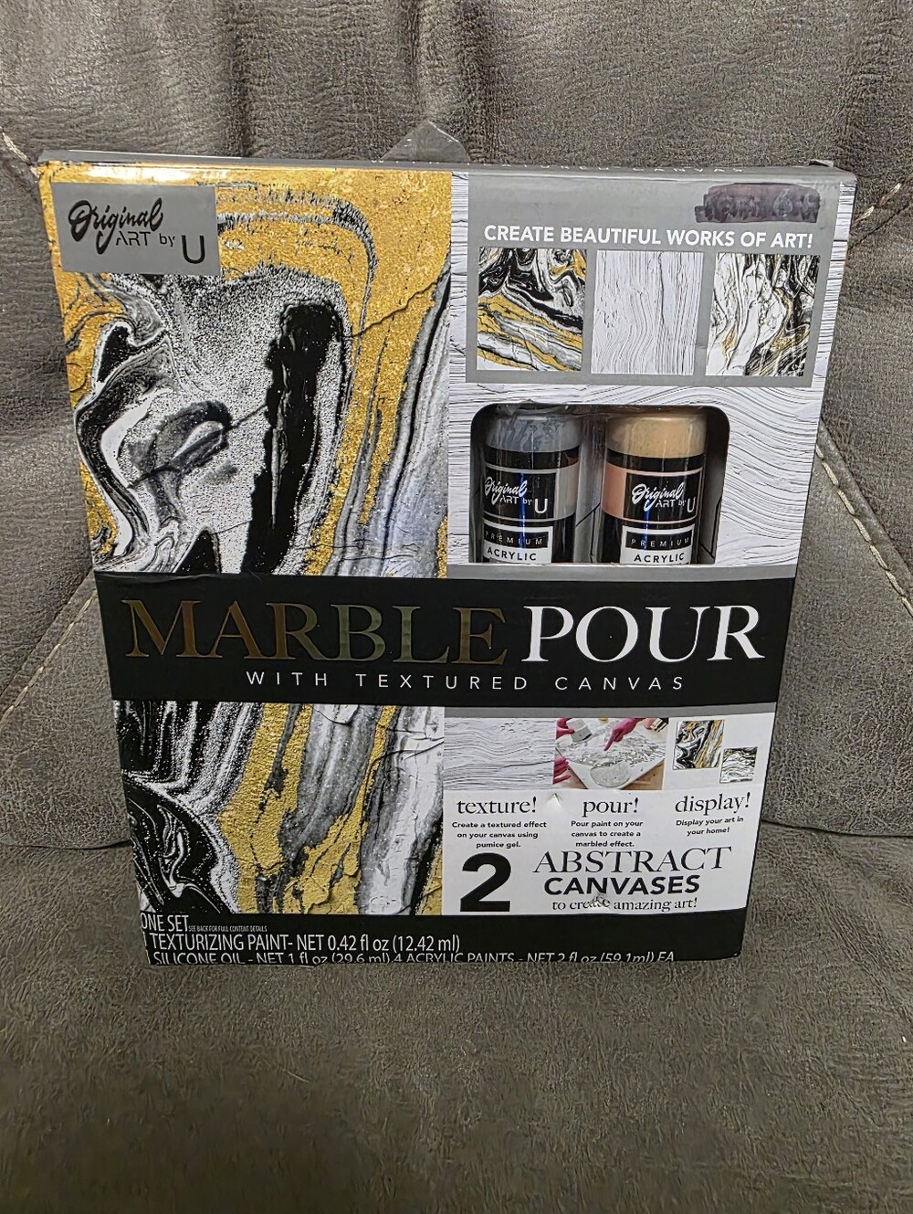 Original Art by U Marble Pour with Textured Canvas kit